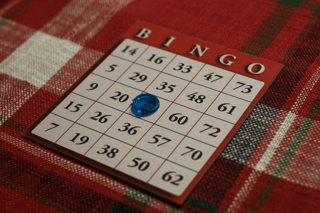 A bingo card laid out for a fundraising games night